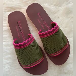 New! kate spade Olive and Fuchsia Slide Sandals